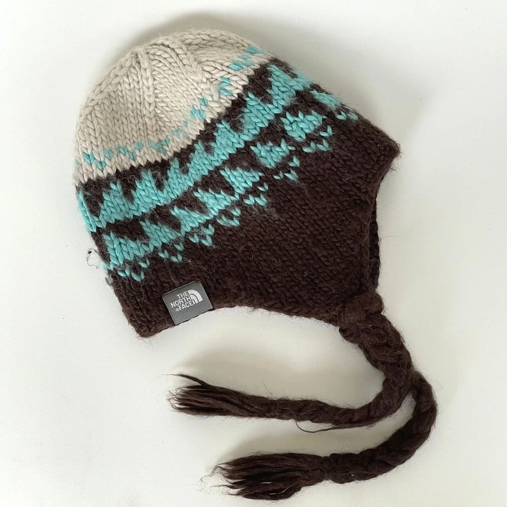 The North Face Chullo Beanie Knit Wool Brown Blue Ski Snowboarding‎ Winter